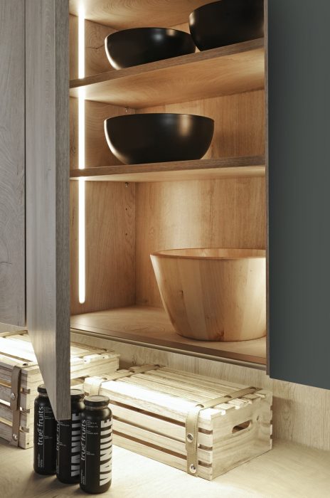 Interior lighting inside kitchen cabinetry